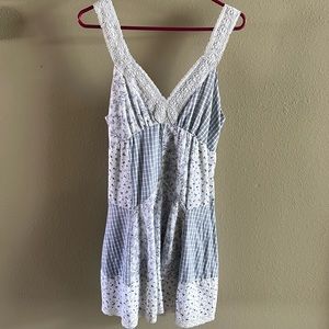 American Eagle Outfitters Patchwork Blue and White Mini Dress